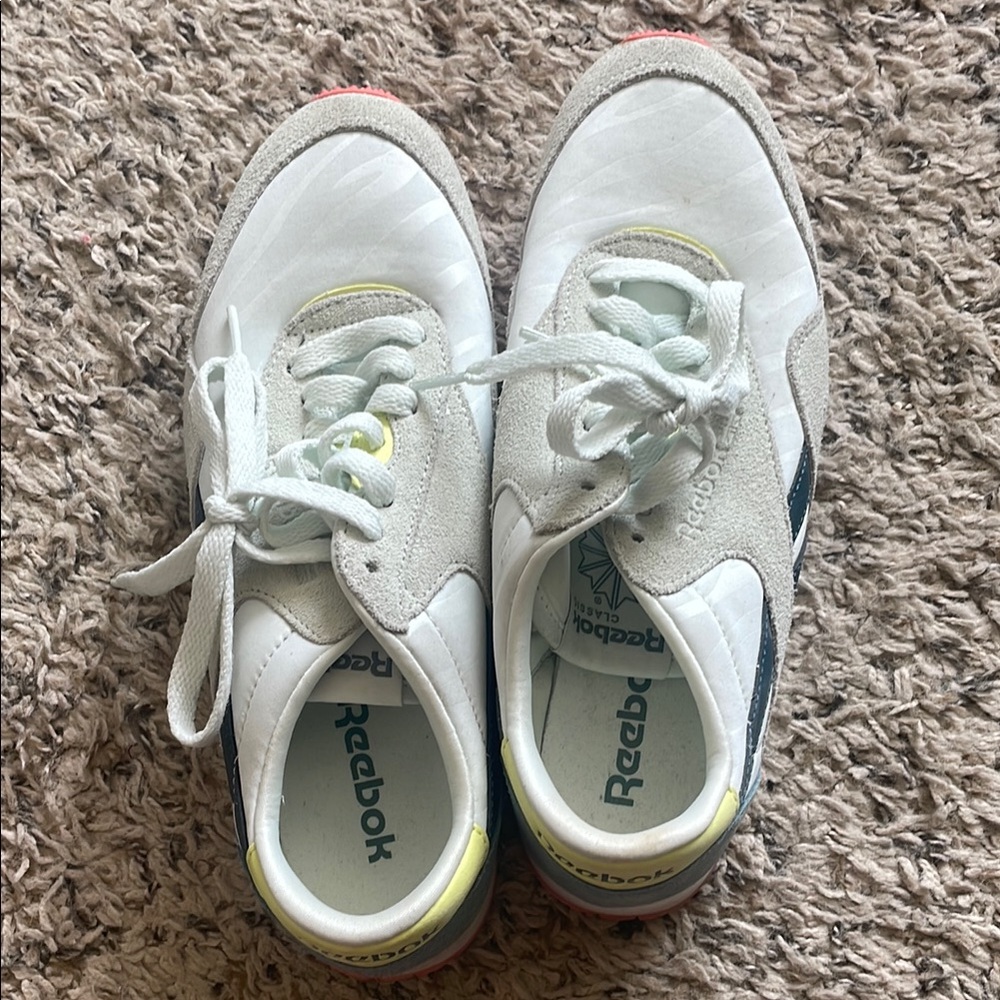 Reebok White and Blue Classic Sneakers
